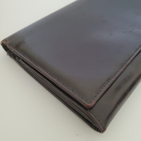 PRADA Foglio In Pelle Spazzolato Cordovan Leather Logo Wallet Envelope Large Box - Picture 14 of 15
